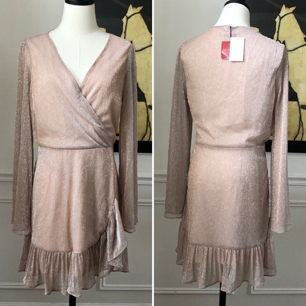 NWT Saks 5th Avenue Blush Shimmer Wrap Dress $350 M